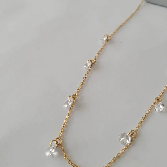 INC International Concepts Cubic Zirconia Crystal Drop Gold Plate Necklace NEW - Picture 6 of 8
